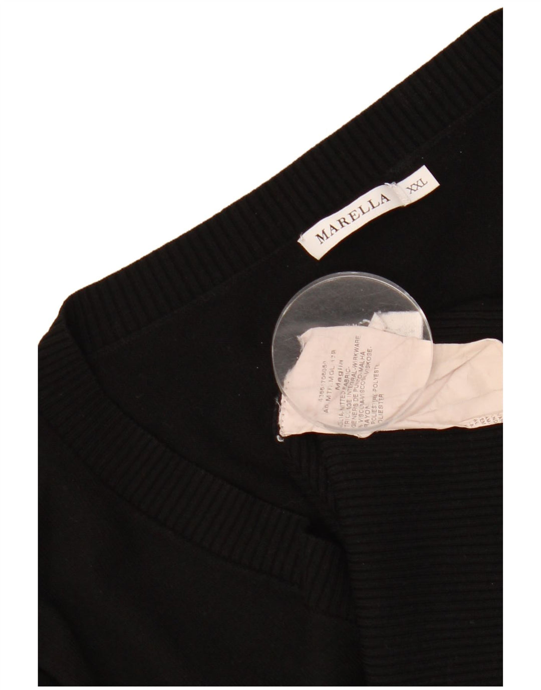 MARELLA Pull militaire col en V pour femme UK 20 2XL Noir Viscose