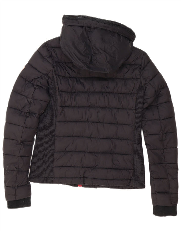 Superdry Veste rembourrée à capuche pour femme UK 12 Medium Noir Nylon
