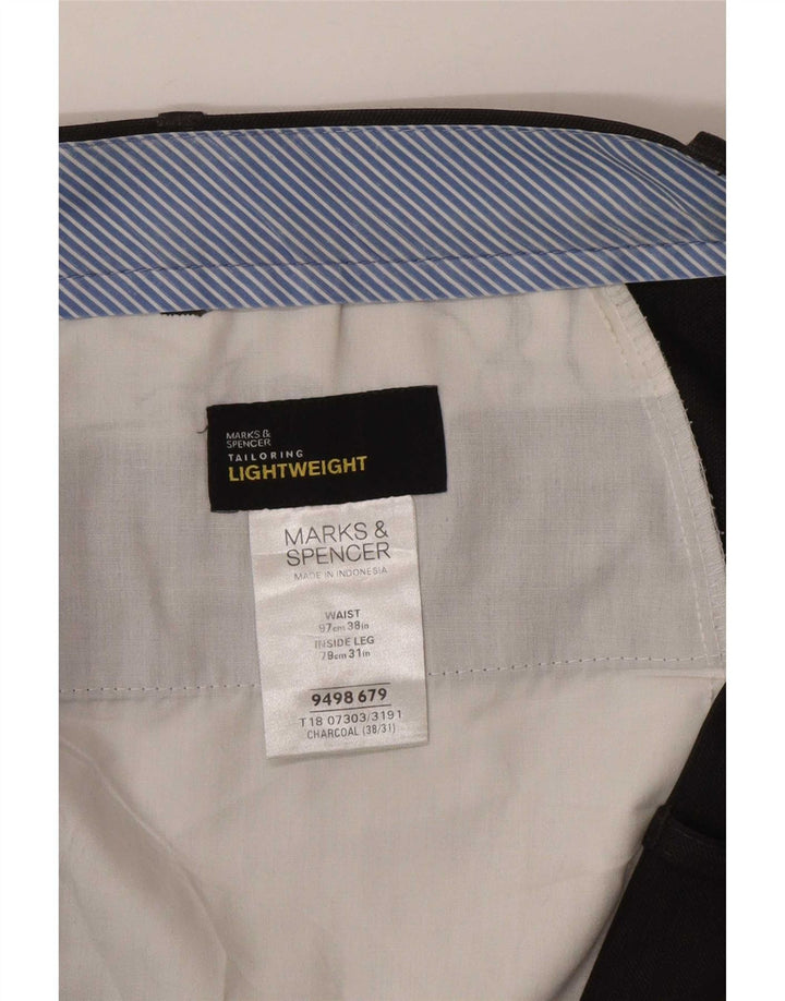 Marks & Spencer Pantalon de Costume Droit Homme W38 L31 Gris Polyester