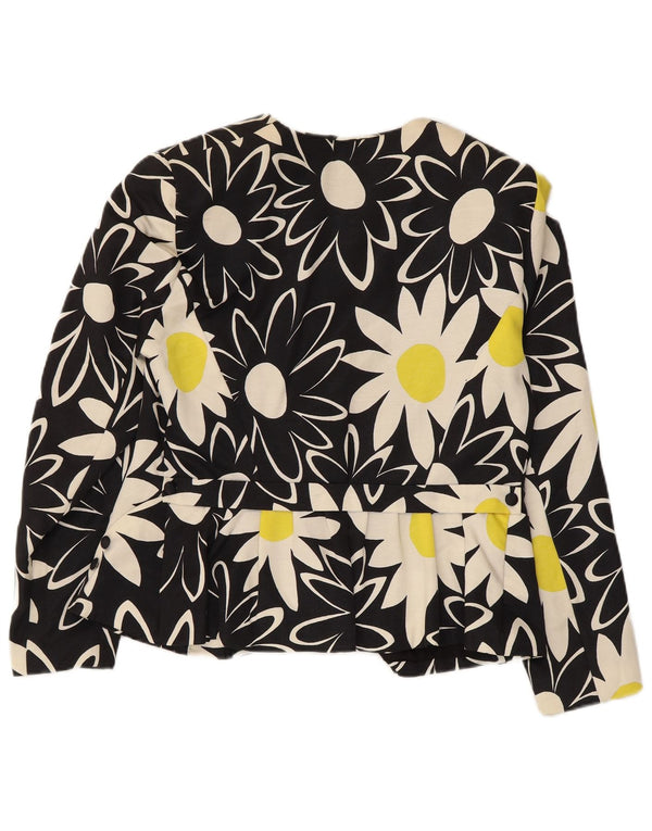 vintage Femmes 2 Bouton Blazer Veste UK 14 Moyen Noir Floral