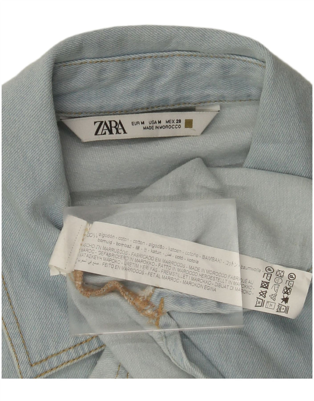Zara Womens Crop Denim Shirt UK 14 Bleu Moyen Coton