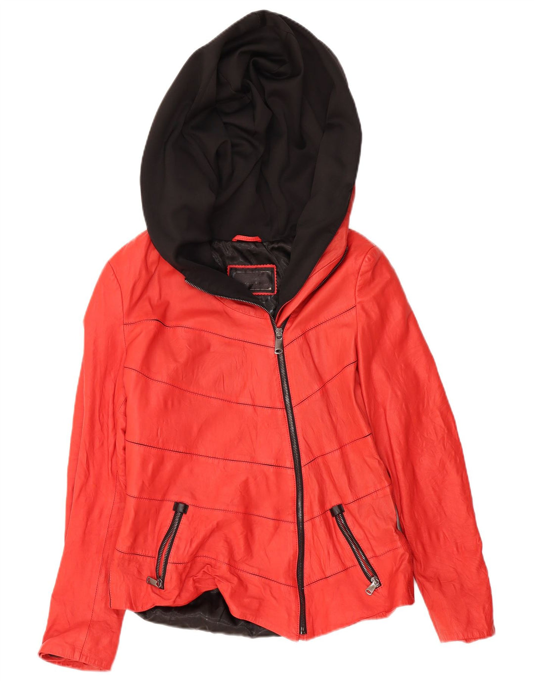 IBIZA Veste en cuir à capuche pour femme UK 20 2XL Cuir color block rouge