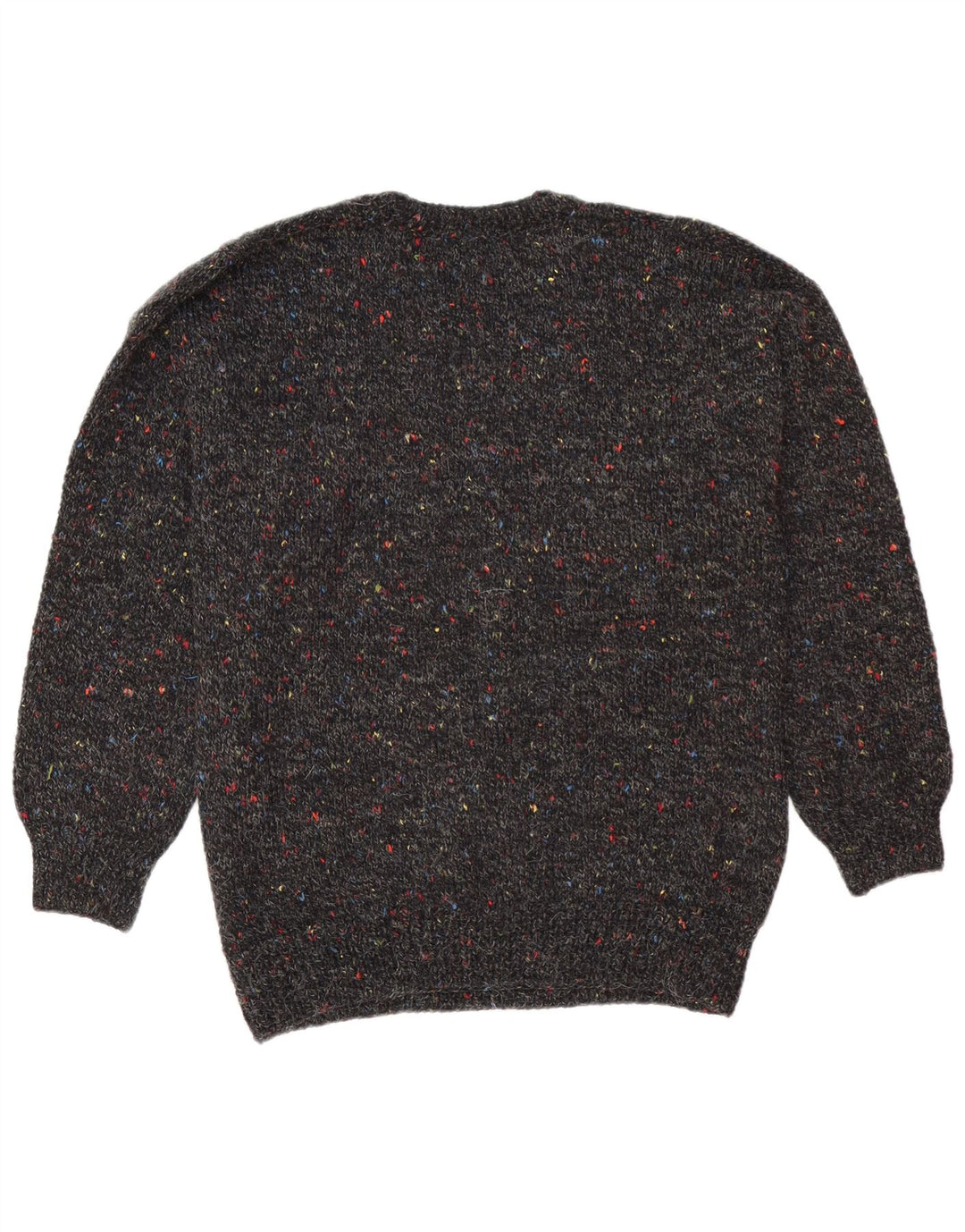 vintage Mens Crew Neck Jumper Pull Grand Noir Moucheté