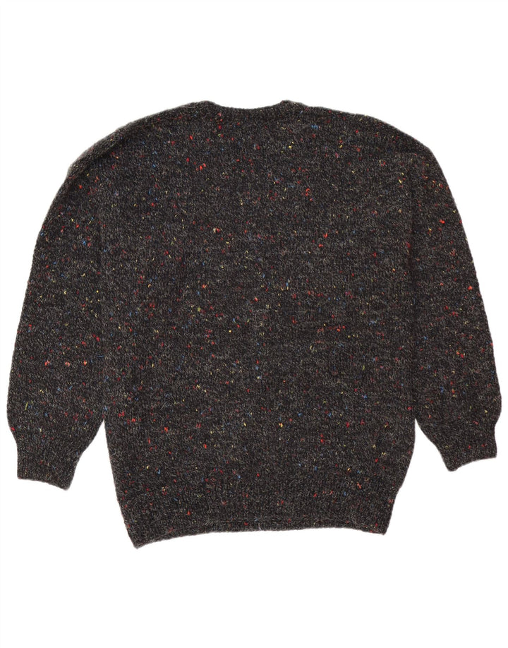 vintage Mens Crew Neck Jumper Pull Grand Noir Moucheté