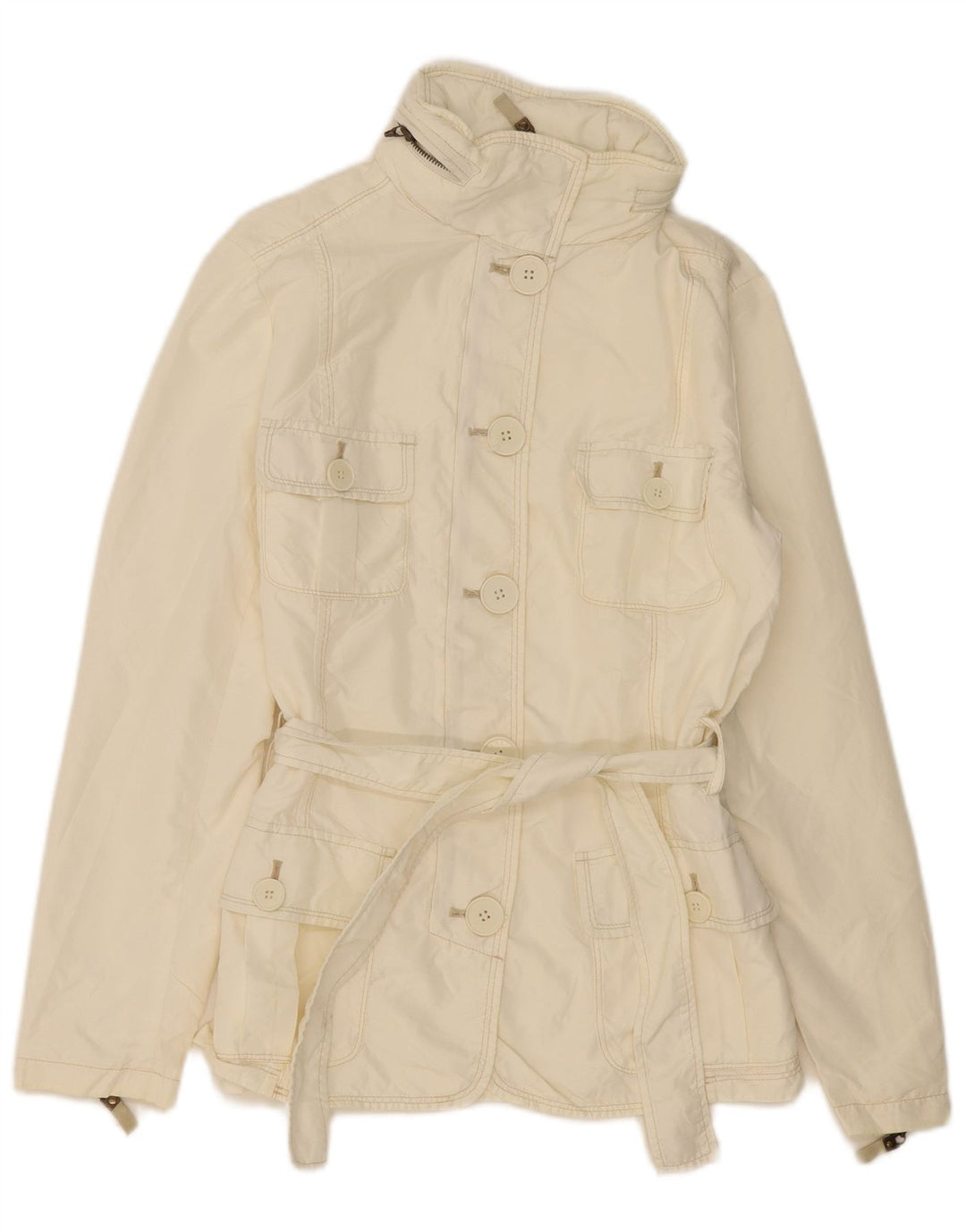 Zara Veste utilitaire à capuche pour femme UK 10 Small Off White Nylon