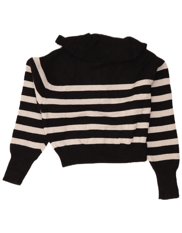 Zara Pull court à col zippé pour femme UK 16 Large Viscose rayée noire