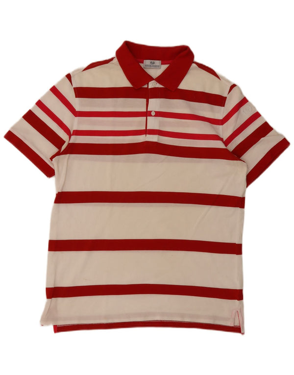 Sergio Tacchini Mens Polo Shirt Large Red Striped Cotton