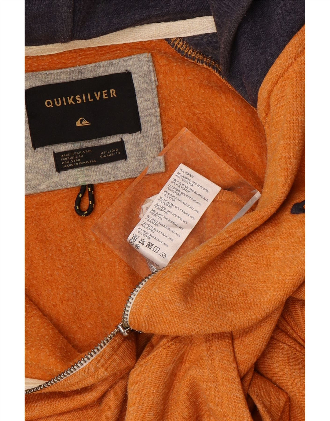 QUIKSILVER Pull à capuche zippé pour femme UK 14 Grand coton color block orange