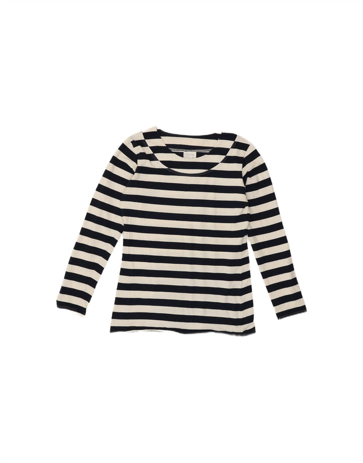VINTAGE Womens Casual Top Long Sleeve IT 42/44 Medium Navy Blue Striped