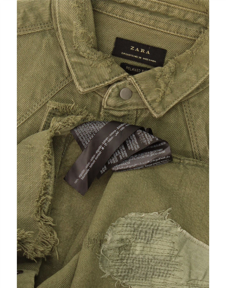 ZARA Chemise en jean coupe décontractée en détresse pour homme Petit coton kaki