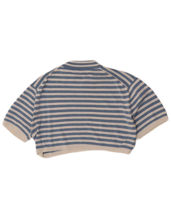 Zara Womens Crop Crew Neck Jumper Sweater UK 10 Petit Bleu Rayé