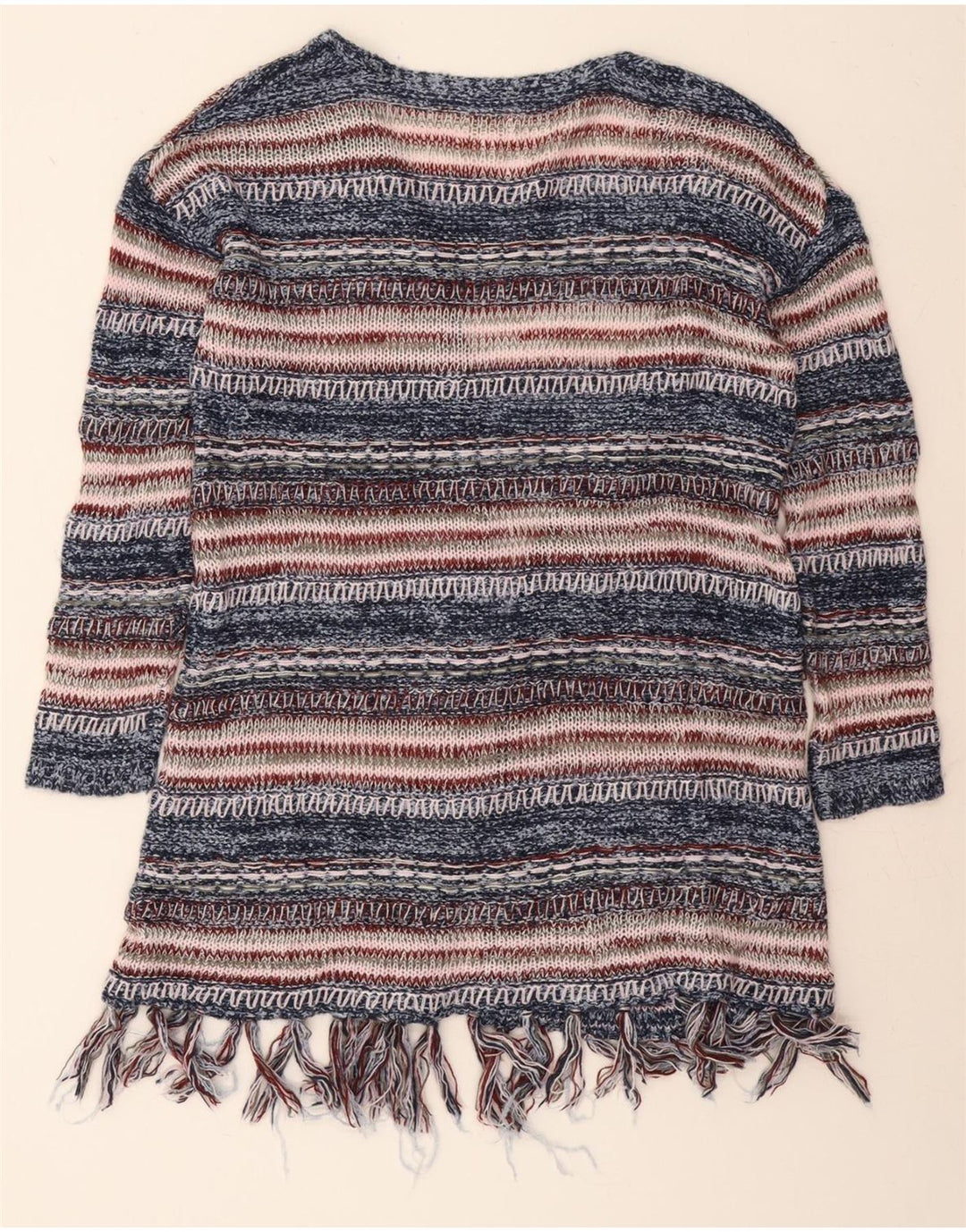 WRANGLER Womens Longline Cardigan Sweater UK 14 Medium Blue Striped Vintage Wrangler and Second-Hand Wrangler from Messina Hembry 