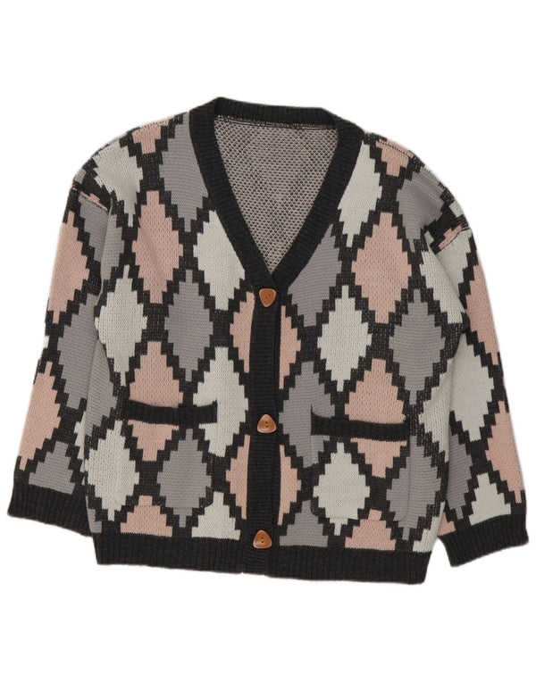 Shein Womens Cardigan Sweater UK 18 XL Grey Argyle/Diamond Acrylic