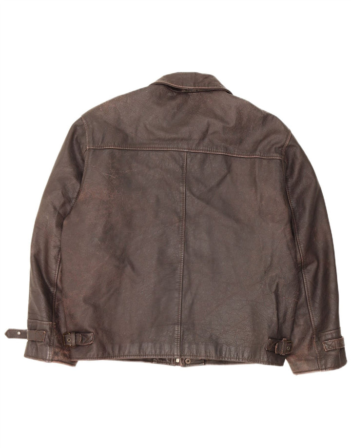 veste en cuir homme vintage UK 40 Grand cuir brun