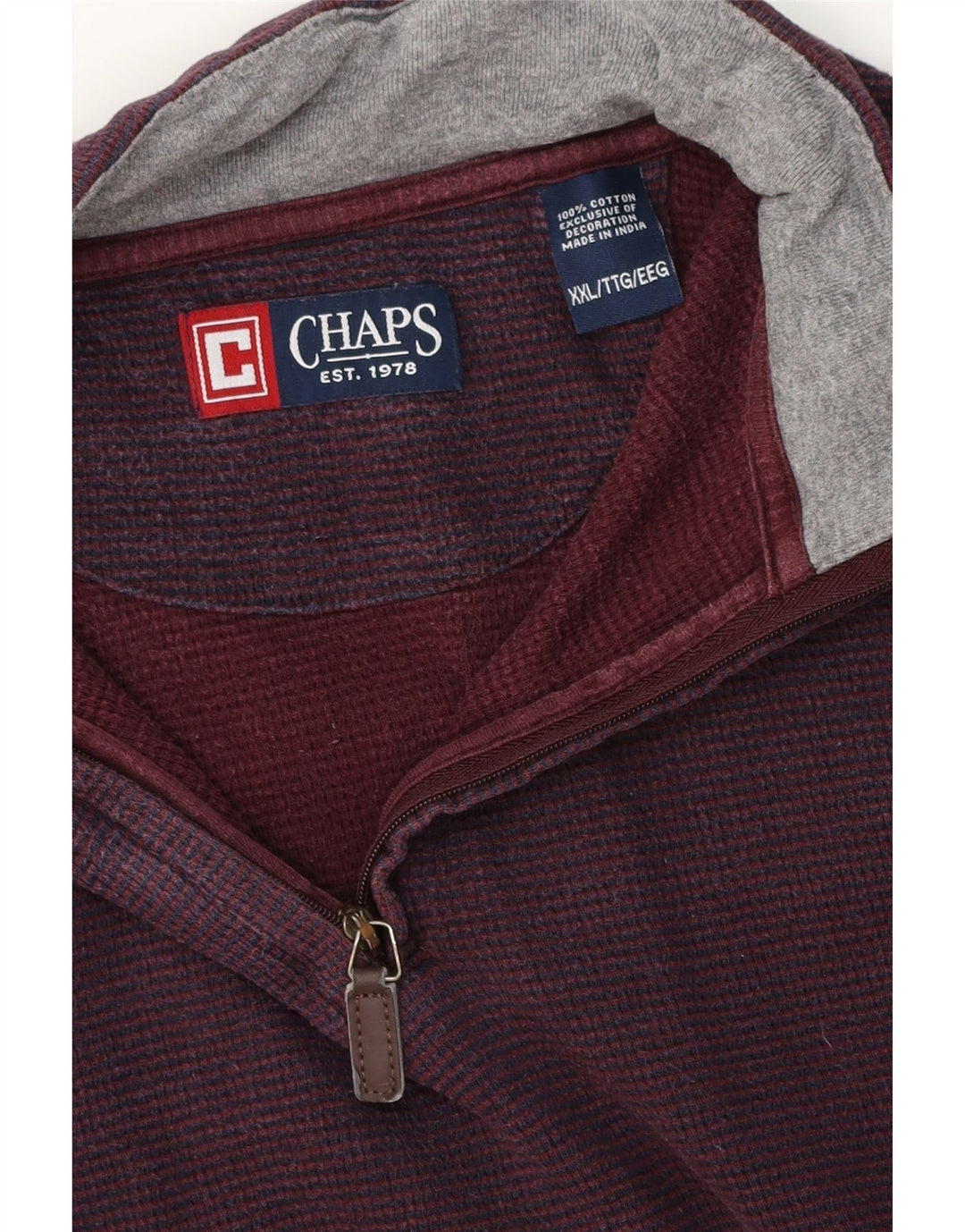 Chaps Sweat-shirt à col zippé pour homme 2XL en coton bordeaux