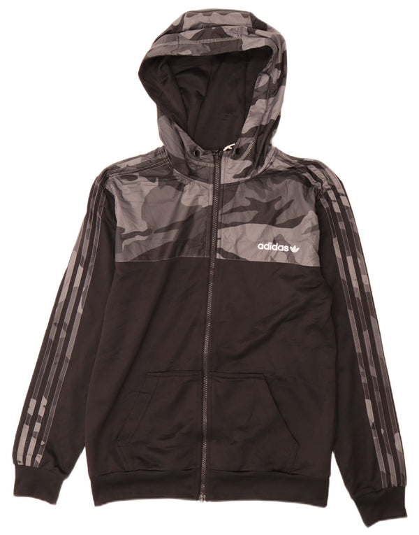 Adidas Pull à capuche zippé pour homme XS Noir Camouflage Polyester Sports