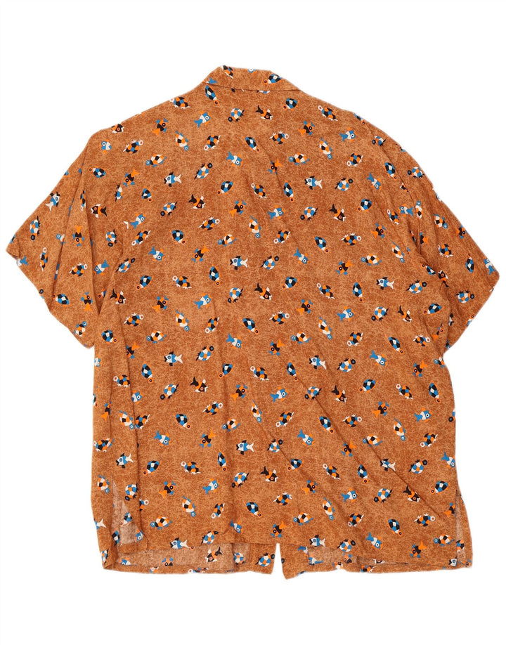 vintage Femmes Surdimensionné Motif Abstrait Chemise Blouse UK 10 Petit Brun