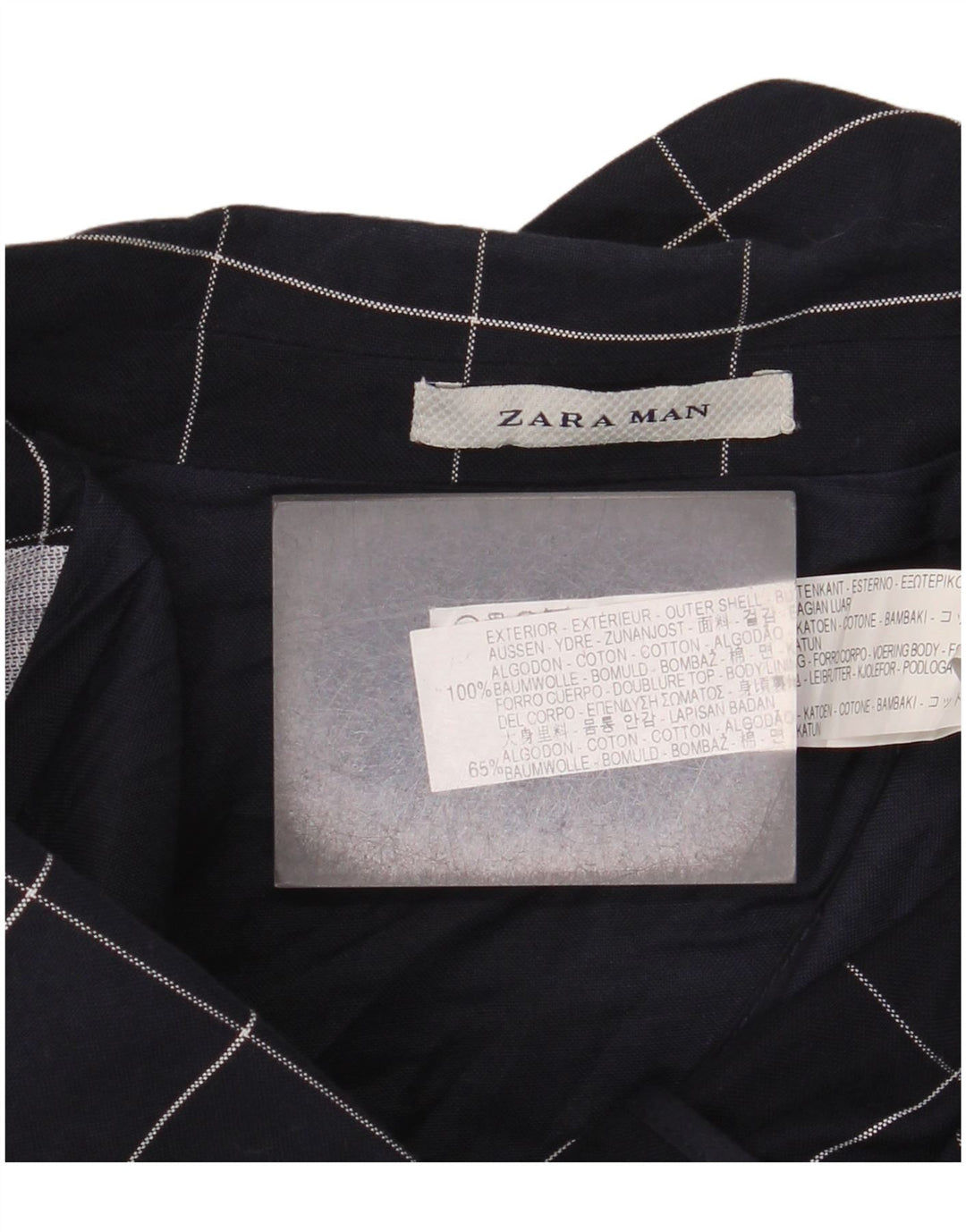 Zara Veste Blazer 2 Boutons Homme EU 46 Petit Bleu Marine à Carreaux Coton