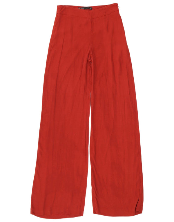 Zara Pantalon décontracté à jambe large pour femme XS W24 L34 Rouge Viscose
