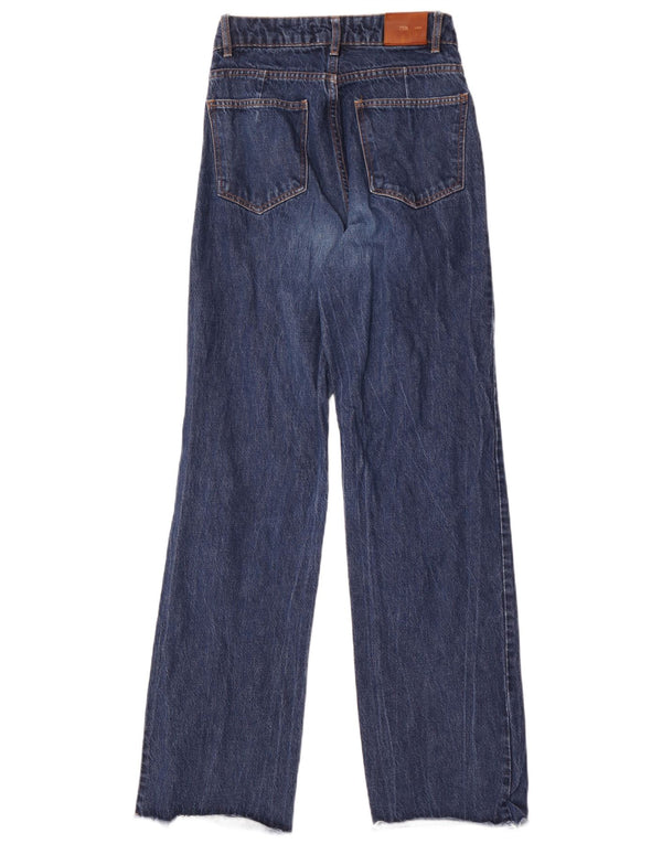 Zara Femme Taille Haute Jambe Large Jeans EU 36 XS W26 L33 Bleu Marine Coton