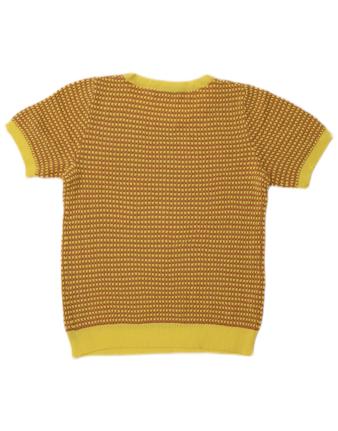 ZARA Pull court à col rond pour femme UK 8 Petit Jaune Géométrique