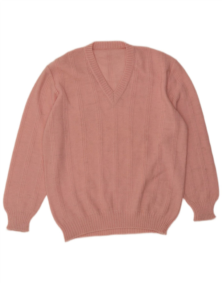 VINTAGE Pull col V femme UK 18 XL Rose