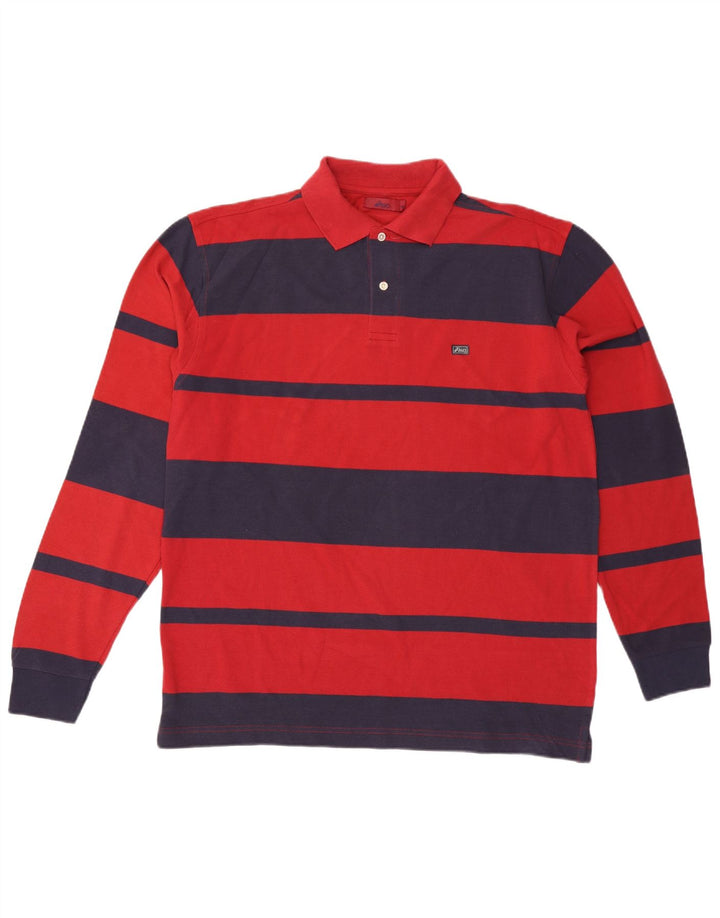 ASICS Polo à manches longues pour hommes en coton rayé rouge grand
