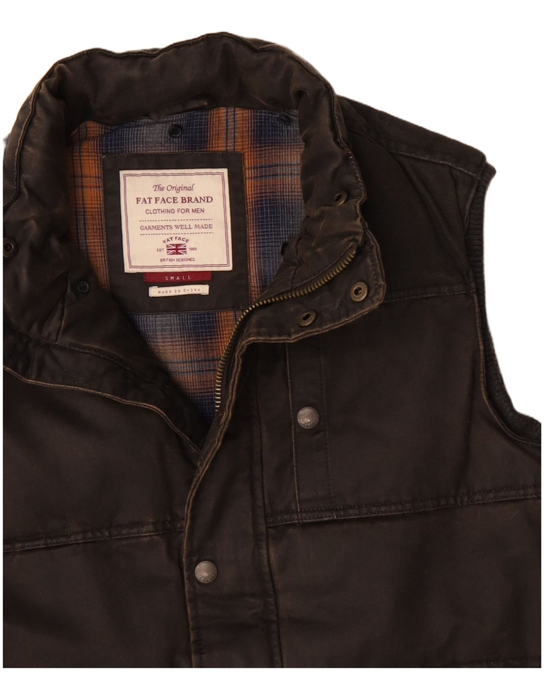 FAT FACE Gilet rembourré pour homme UK 36 Small Marron Coton