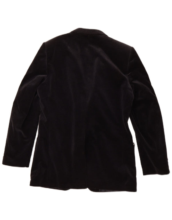 vintage Mens Velvet Blazer Veste UK 36 Petit Bleu Marine Pied-de-Poule Coton