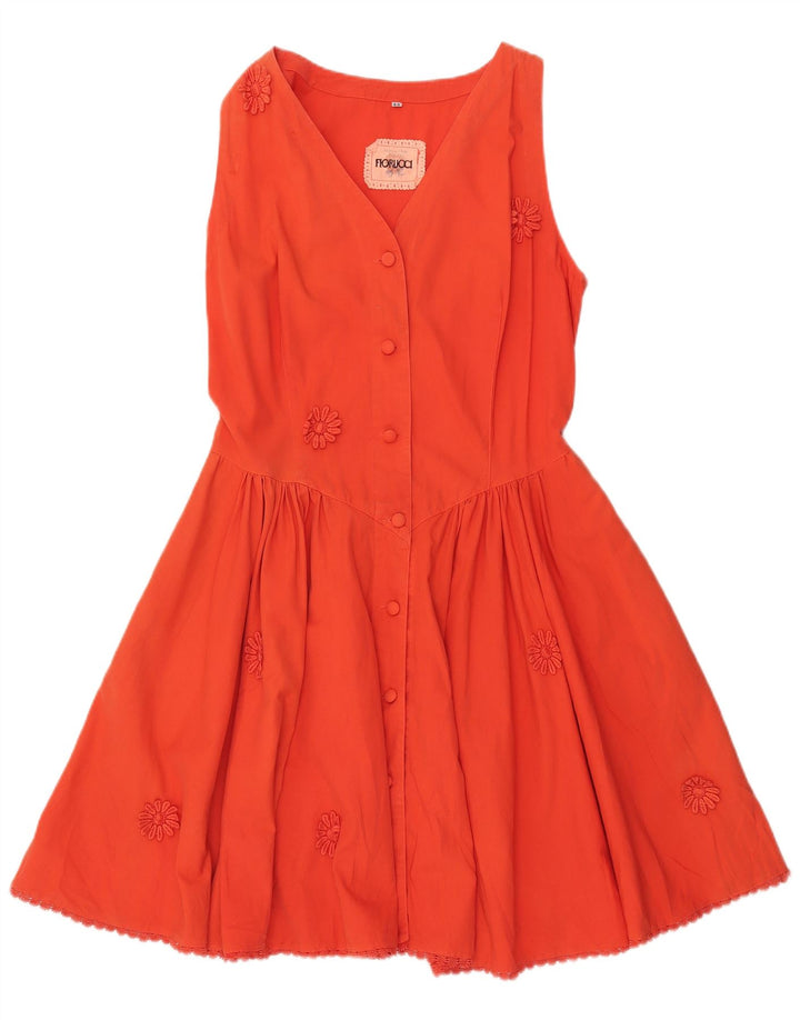 FIORUCCI Robe trapèze sans manches pour femme IT 46 Grand coton fleuri orange