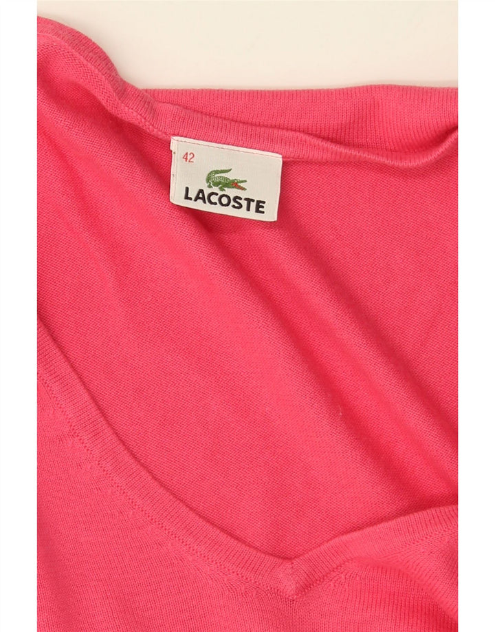 Lacoste Pull col V femme taille 42 grand coton rose