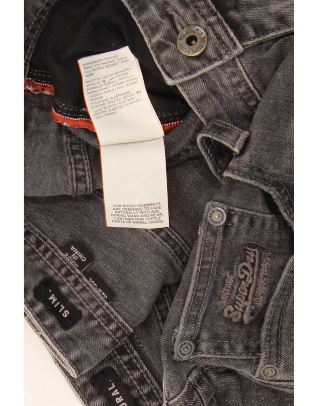 Superdry Short en Jean Corporal Slim W32 Homme Gris Moyen Coton
