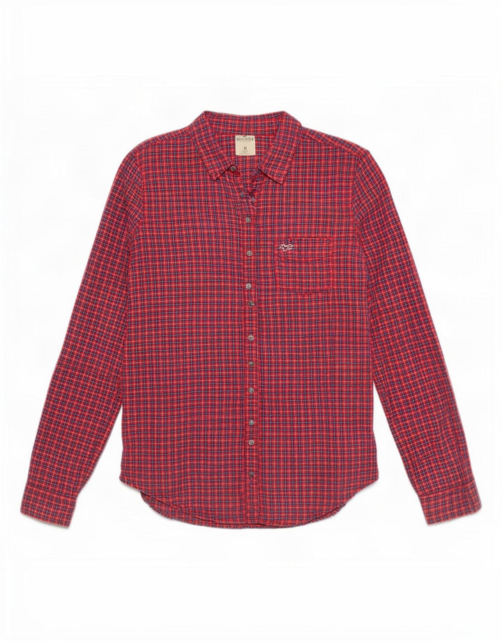 Hollister Chemise en flanelle pour femme UK 12 Coton à carreaux rouge moyen