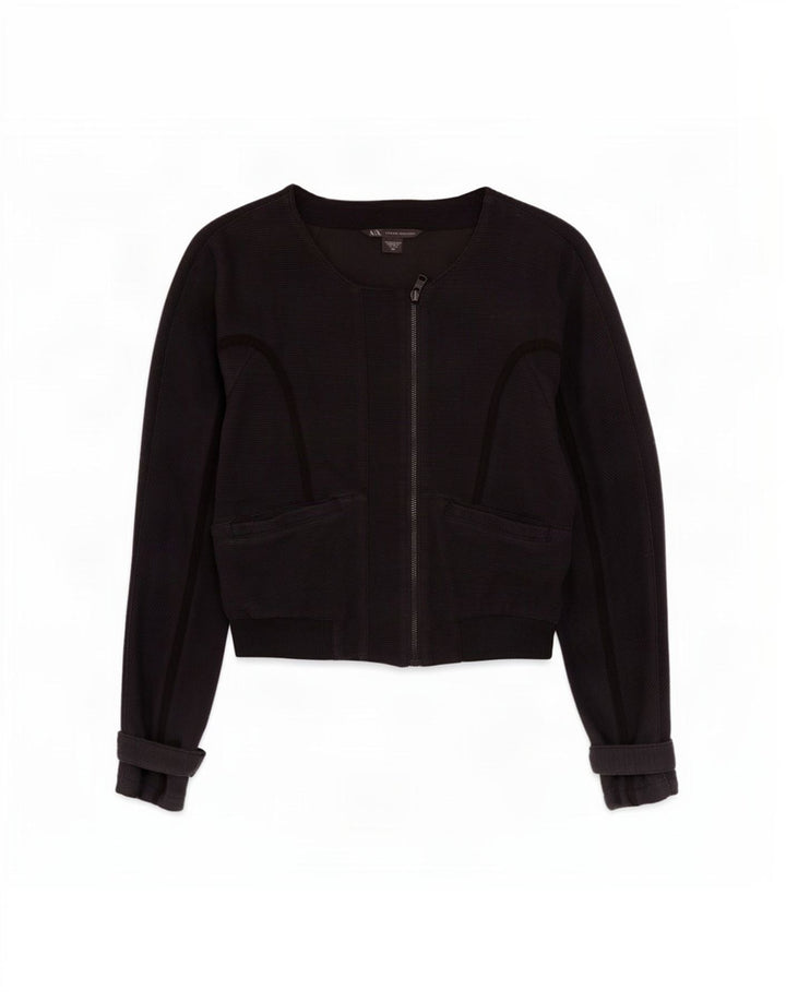 Armani Exchange Veste bomber courte pour femme UK 10 Petit coton noir