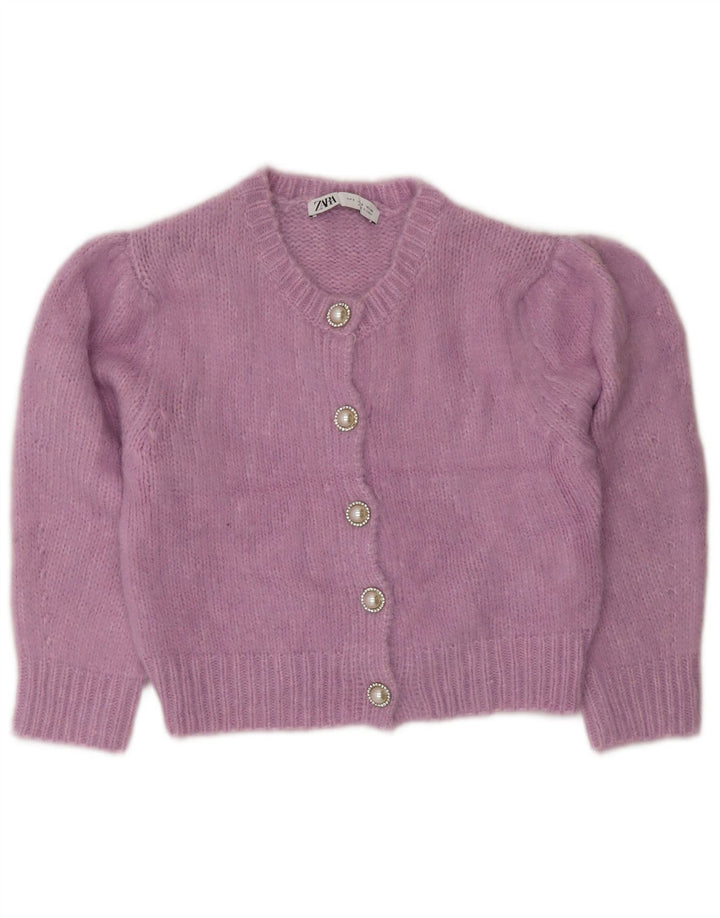 ZARA Femme Cardigan court à manches 3/4 UK 10 Petit Violet Polyamide