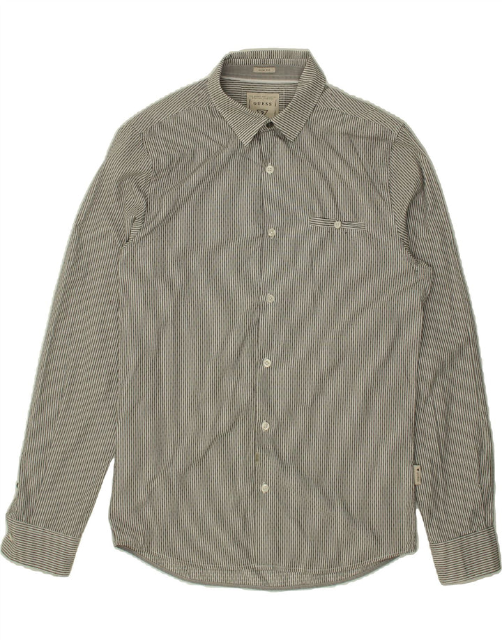 GUESS Mens Slim Fit Shirt Medium Grey Striped Cotton Vintage Guess and Second-Hand Guess from Messina Hembry 