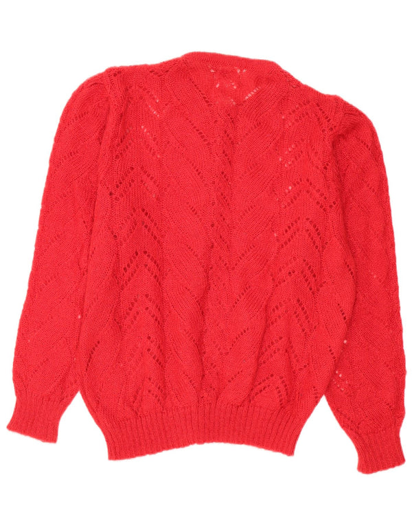 vintage Femmes Voir à travers le pull cardigan surdimensionné UK 14 Rouge moyen