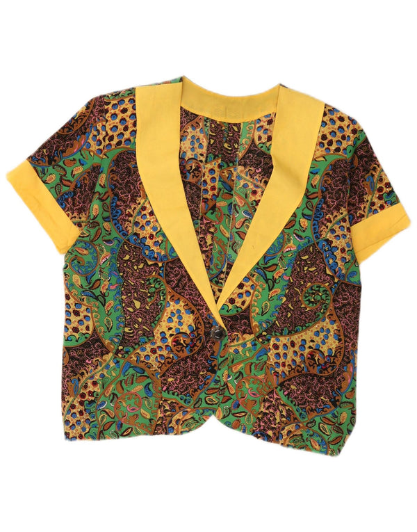 VINTAGE Veste blazer à manches courtes femme UK 14 Large Multicolore