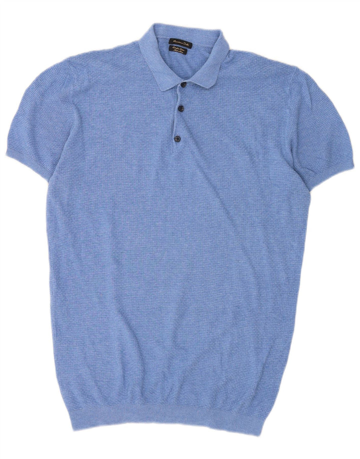 Massimo Dutti Pull à manches courtes et col polo pour homme Bleu Taille L
