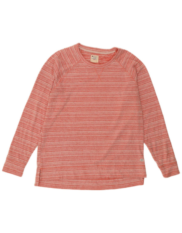 Champion Womens Top Long Sleeve UK 16 Large Pink Striped Cotton