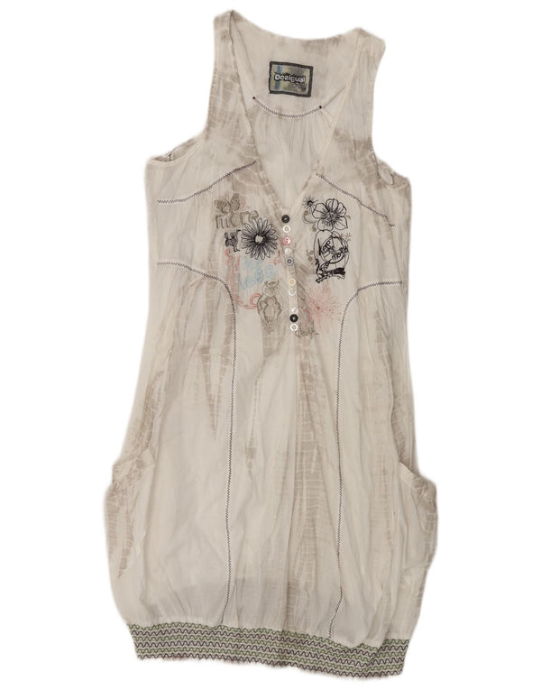Desigual Robe bulle graphique sans manches pour femme EU 38 Medium Blanc Floral