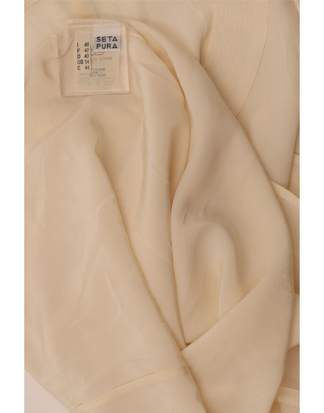 vintage Femmes Crop Sans Manches Blouse Top UK 14 Grande Soie Blanc Cassé