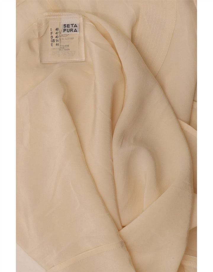 vintage Femmes Crop Sans Manches Blouse Top UK 14 Grande Soie Blanc Cassé