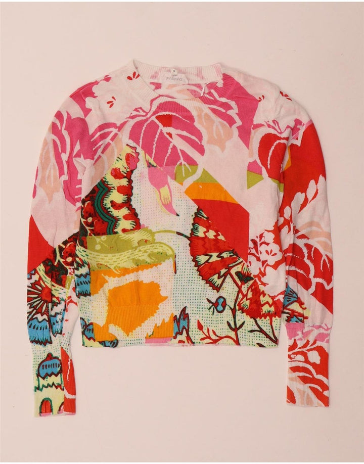 Desigual Pull ras du cou pour femme UK 10 Petit motif floral multicolore