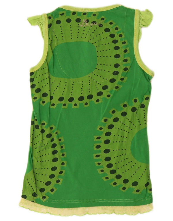 Desigual Débardeur Graphique Femme UK 12 Coton Géométrique Vert Moyen