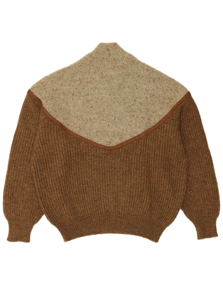 vintage Mens Turtle Neck Jumper Pull Grand Brun Colorblock