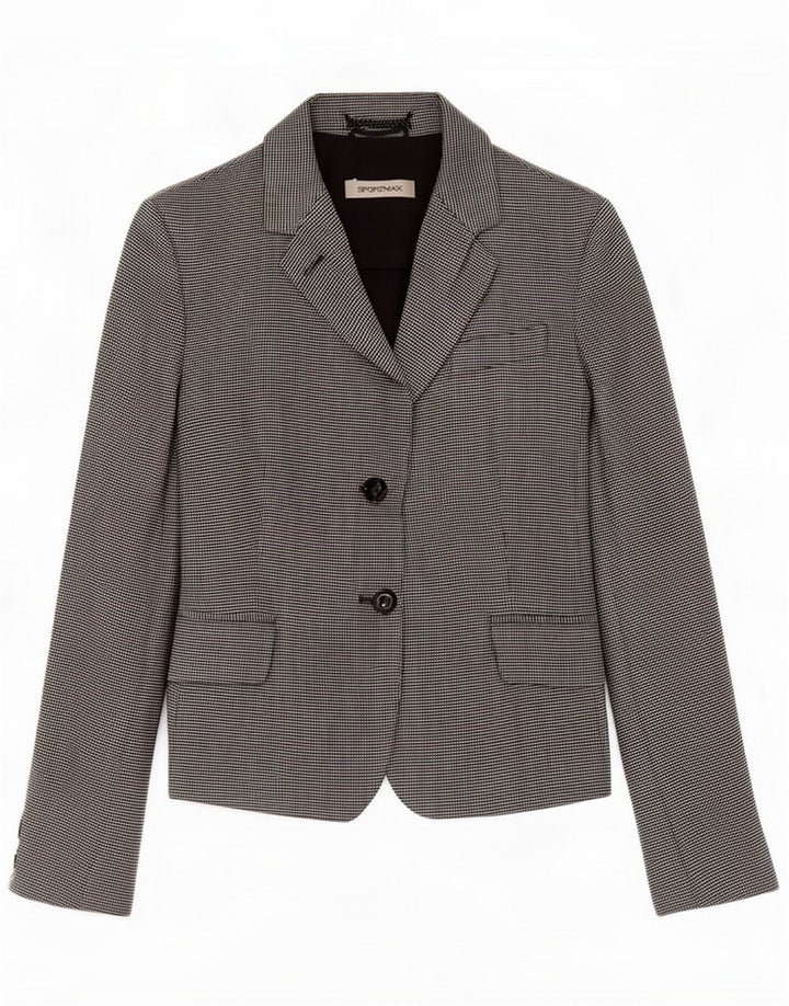 Veste blazer à 2 boutons Sportmax pour femme UK 10 petit lin gris pied-de-poule