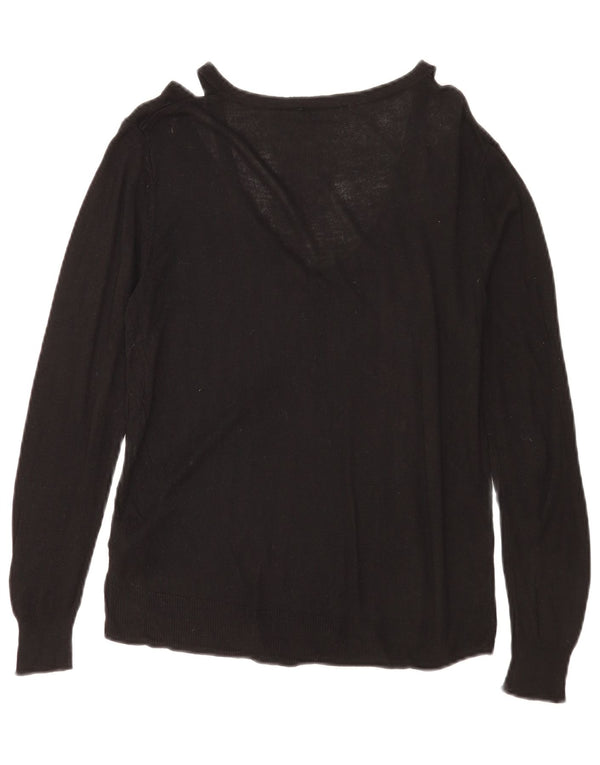 Zara Pull col V pour femme UK 44 Medium Noir Viscose