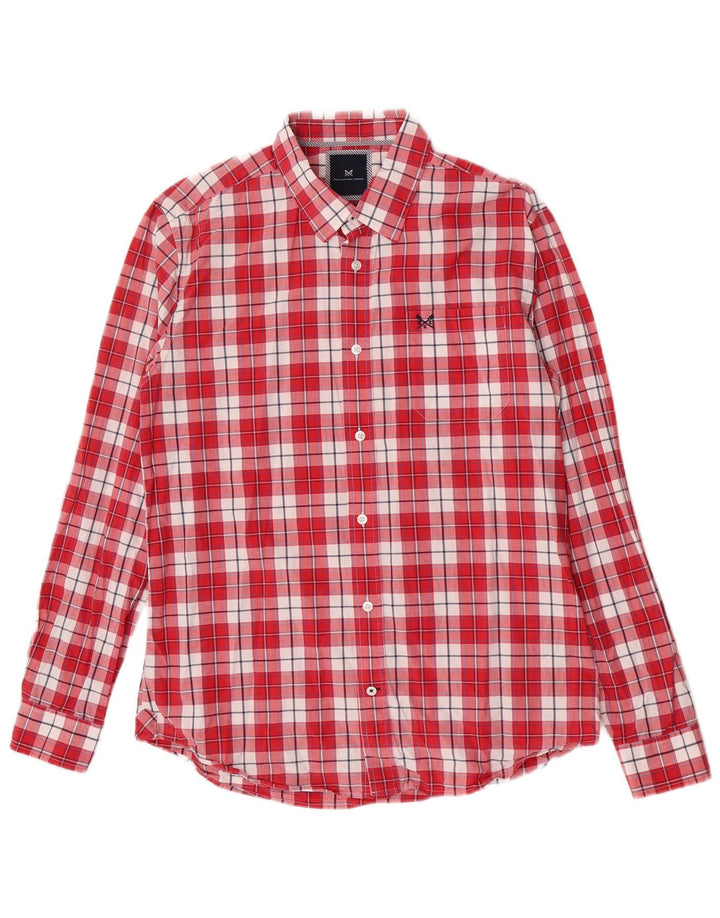 Crew Clothing Chemise ajustée pour homme en coton à carreaux rouges