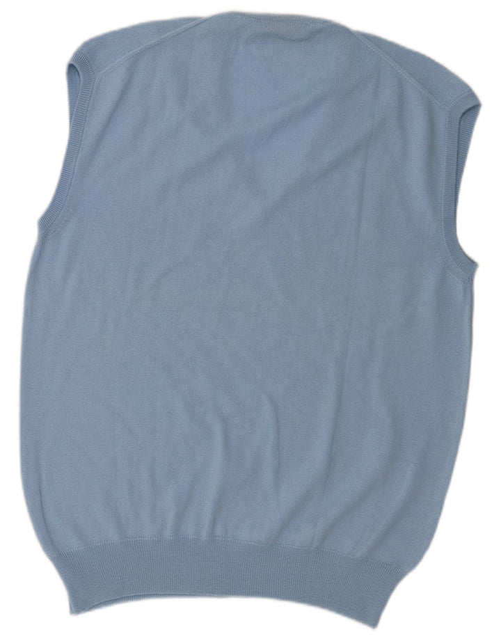 vintage Mens Vest Tank Top XL Bleu Laine Vierge